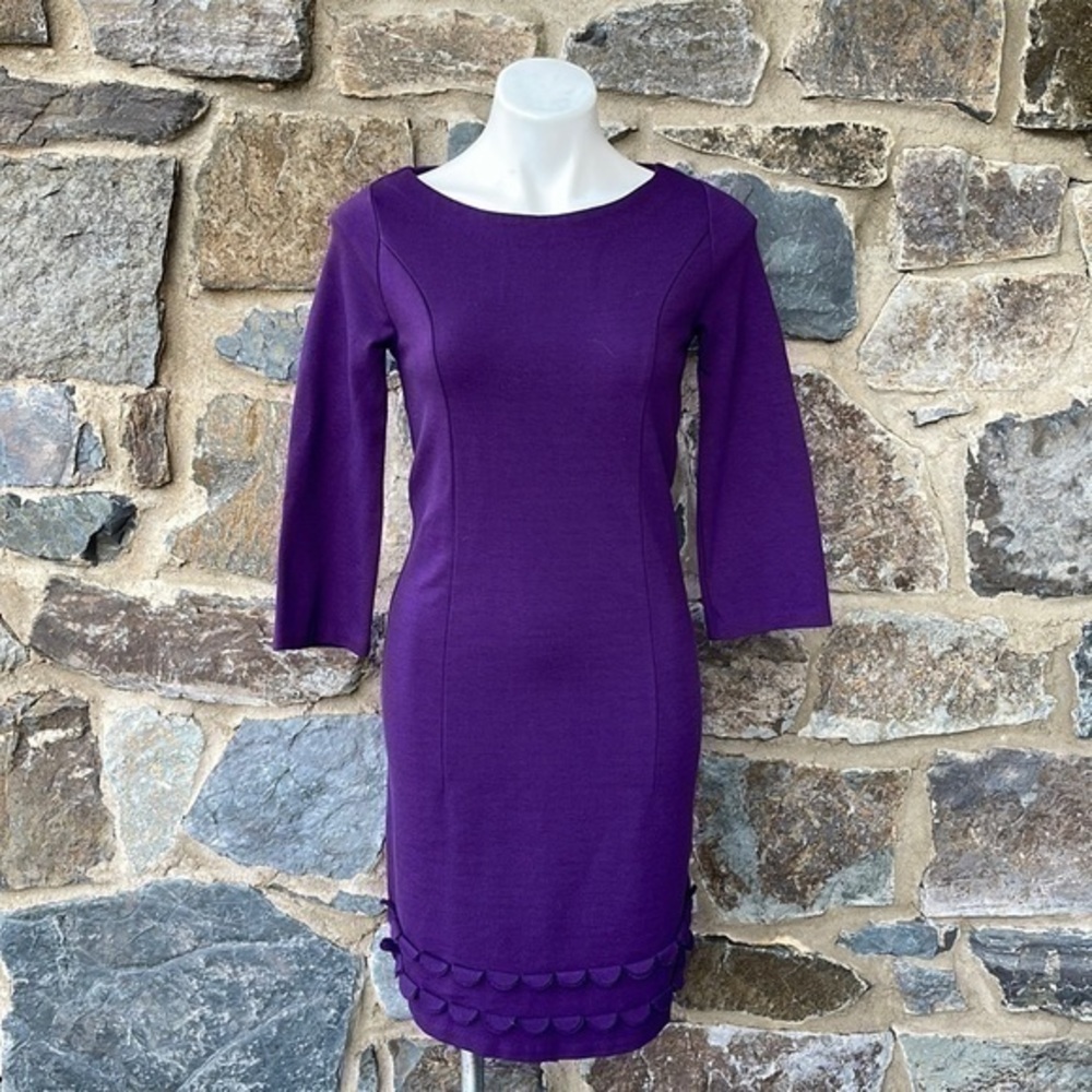 Boden Circle Jersey Knit 3/4 Sleeve Shift Dress in Purple Size 4 Regular